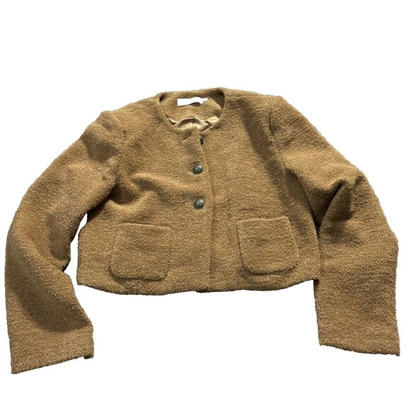 ASTR THE LABEL Camel Cropped Jacket Women's Size XL Brown - Wool Blend - Picture 1 of 8